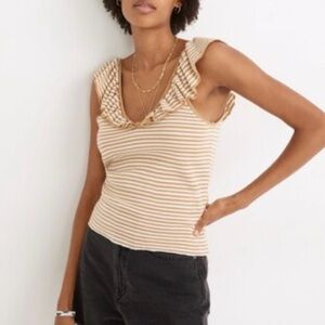 Madewell medium merino wool blend ruffle tank stripe
